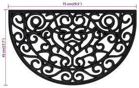Tapete de porta semicircular 45x75 cm borracha