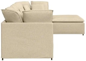 Sofá modular com pufes e almofadas tecido creme