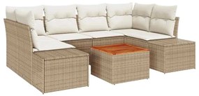Conjunto de Sofá de Jardim de 7 Peças com Almofadas Bege em Rattan Sin