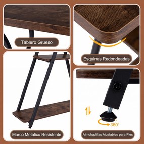 Mesa consola com luzes LED e estação de carregamento 79,5 x 30,5 x 81,5 cm, 3 níveis, estantes abertas, kit anti-tombamento, estrutura metálica, para