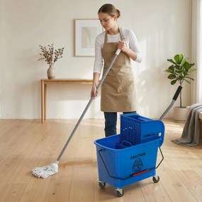 Balde de Limpeza com Escorredor Painel Separador e Rodas Capacidade de 20 L para Limpeza Doméstica 45x26,5x70 cm Azul