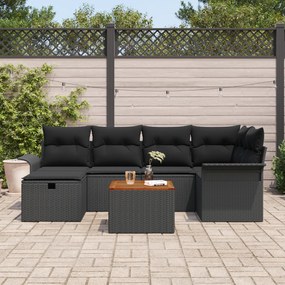 Conjunto de Sofás de Jardim de 7 Peças com Almofadas Rattan Preto