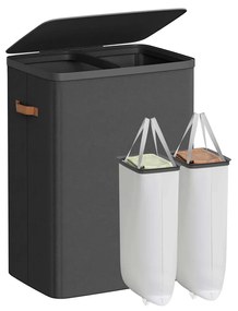 Cesto para roupa suja 170 L com 2 compartimentos 56 x 40 x 75 cm Preto