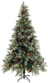 Árvore Natal pré-iluminada c/ pinhas 195 cm PVC/PE verde/branco