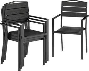 Outsunny Conjunto de 4 Cadeiras de Jardim Empilháveis para Exterior com Apoios de Braços, Encosto e Assento, Estrutura Metálica, 52x51x90 cm, Preto | Aosom Portugal