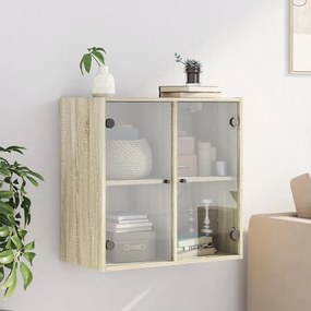 Armário de parede c/ portas vidro 68x37x68,5 cm carvalho sonoma