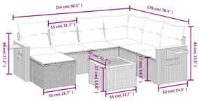 8 pcs conjunto sofás de jardim com almofadões vime PE preto