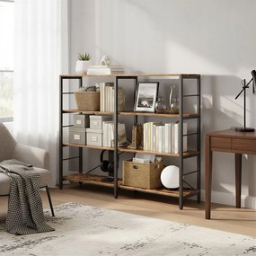 Estante de 4 níveis 120 x 30 x 109,4 cm, estante de arrumação, sala de estar, escritório castanho-preto