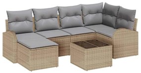 Conjunto de Sofá de Jardim de 7 Peças com Almofadas Preto Poliratan