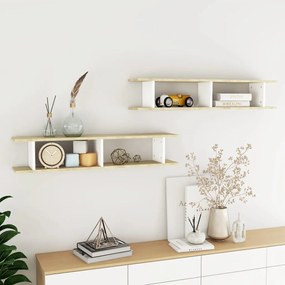 vidaXL Estantes de parede 2 pcs 105x18x20 cm contrapl. branco/sonoma
