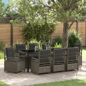 vidaXL Conjunto de Jantar de Jardim de 9 Peças Cinza Rattan Poliéster