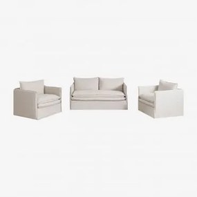 Conjunto De Sala De Estar Com Sofá De 2 Lugares E 2 Poltronas Em Linho E Algodão Grace Tecido Beige - Sklum