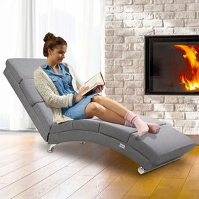 Espreguiçadeira Chaise Longue poltrona London 186 x 55 x 89 cm em Tecido Cinza