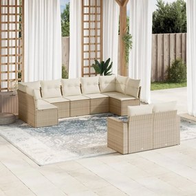vidaXL 9 pcs conjunto de sofás p/ jardim com almofadões vime PE bege