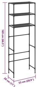 Estante com 3 prateleiras p/ casa de banho 53x28x169 cm preto