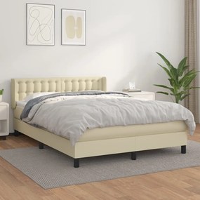 vidaXL Cama com molas/colchão 140x190 cm couro artificial cor creme