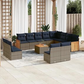 vidaXL 13 pcs conjunto sofás p/ jardim c/ almofadões vime PE cinzento