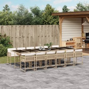vidaXL 13 pcs conjunto de jantar p/ jardim com almofadões vime PE bege