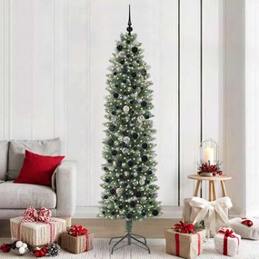 vidaXL Árvore Slim de Natal Artificial Verde e Branco 210 cm
