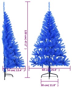 Meia árvore de Natal artificial com suporte 120 cm PVC azul