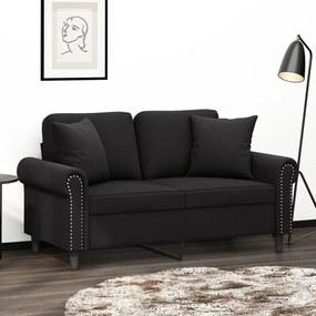 Sofá 2 lugares c/ almofadas decorativas 120 cm veludo preto