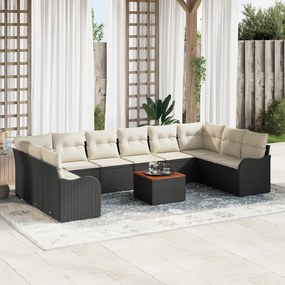 Conjunto de Sofá de Jardim vidaXL de 11 Peças com Almofadas Preto Poli