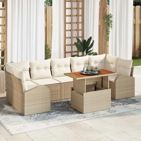 vidaXL Conjunto de Jantar de 8 Peças para Jardim com Almofadas Bege Polirattan Acácia