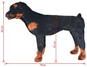 Brinquedo de montar cão rottweiler peluche preto e castanho XXL