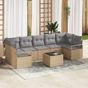 Conjunto de Sofá de Jardim de 8 Peças com Almofadas Bege Rattan vidaXL