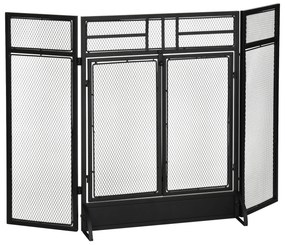 Frente de Lareira Dobrável Frente para Lareira com 3 Painéis com Porta