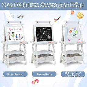 Cavalete infantil de dupla face 3 em 1 com 2 prateleiras 2 caixas e tabuleiro grande 59 x 50 x 117 cm Branco