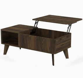 HOMCOM Mesa de Centro Elevatória com Compartimento Oculto e Prateleiras Abertas, 100x48x41-56 cm, Nogueira | Aosom Portugal