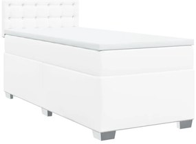 Cama com molas/colchão 100x200 cm couro artificial branco