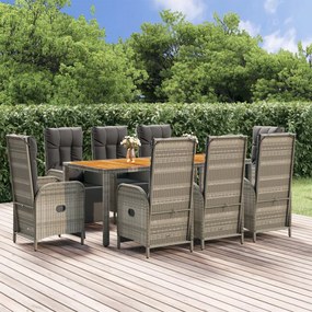 vidaXL 9 pcs conjunto de jantar p/ jardim c/ almofadões vime PE cinza