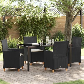 vidaXL Conjunto de Jantar de Jardim 5 peças com Almofadas Preto Vime PE