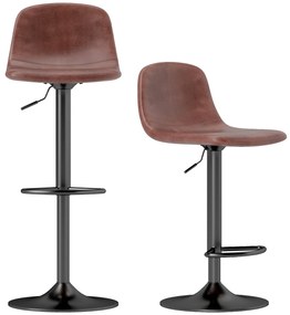 HOMCOM 2 Bancos de Bar Reguláveis em Altura 84-104 cm com Encosto e Apoio para os Pés Estofadas em PU Giratórias em 360° Marrom