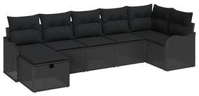 Conjunto de Sofá de Jardim vidaXL 7 Peças com Almofadas Preto Rattan S