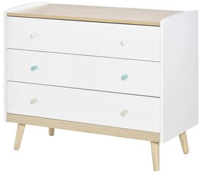 HOMCOM Cómoda Infantil com 3 Gavetas Pés de Madeira amplo espaço de Armazenamento para Brinquedos Roupa Livros 90x40x75,2cm Branco