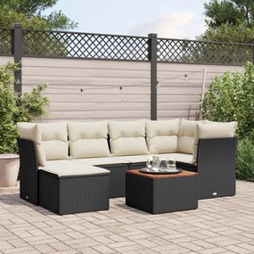 7 pcs conjunto de sofás p/ jardim c/ almofadões vime PE preto