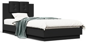 Estrutura de cama com cabeceira e luzes LED 90x200 cm preto