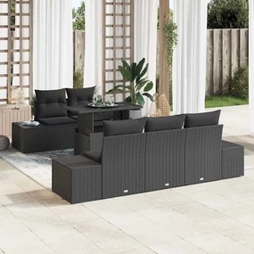 vidaXL Conjunto de sofá de jardim com 6 peças e almofadas pretas em poly rattan