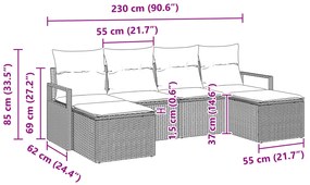 Conjunto de Sofás para Jardim com Almofadas Castanho Rattan Poliéster