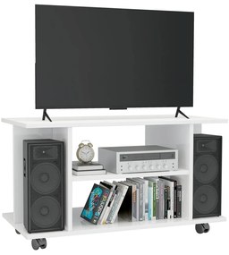 Móvel de TV com rodas 80x40x40cm contraplacado branco brilhante