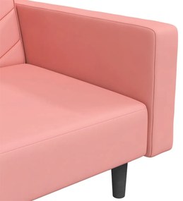 Sofá-cama 2 lugares com duas almofadas veludo rosa