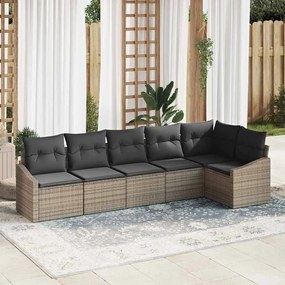 vidaXL Conjunto de Sofá de Jardim 6 Peças com Almofadas Cinzento Rattan Sintético