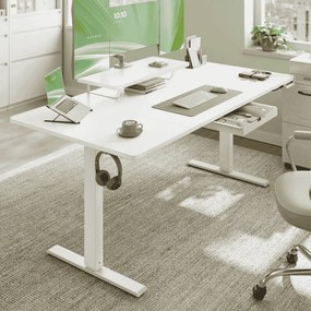 Secretária elétrica com altura ajustável, suporte para monitor e USB 160 x 80 x (72-120) cm Branca