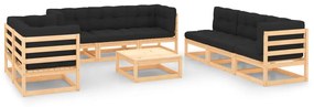 vidaXL 9 pcs conjunto lounge de jardim c/ almofadões pinho maciço