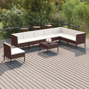 vidaXL 9 pcs conjunto lounge jardim c/ almofadões vime PE castanho