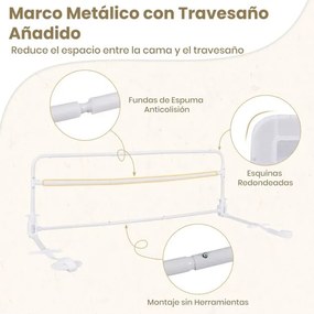 Barreira de Cama para Crianças Dobrável de 120 cm com Capa Removível e Lavável e Correia de Segurança Branca
