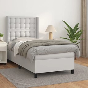 Cama com molas/colchão 90x190 cm couro artificial branco